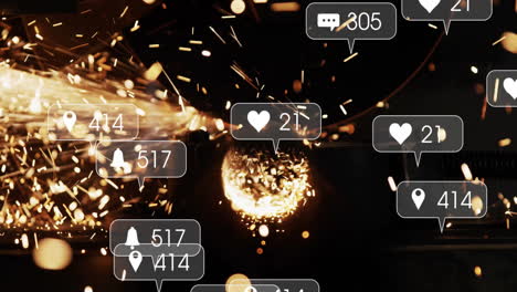 notificaciones de las redes sociales animación sobre chispas y esfera brillante