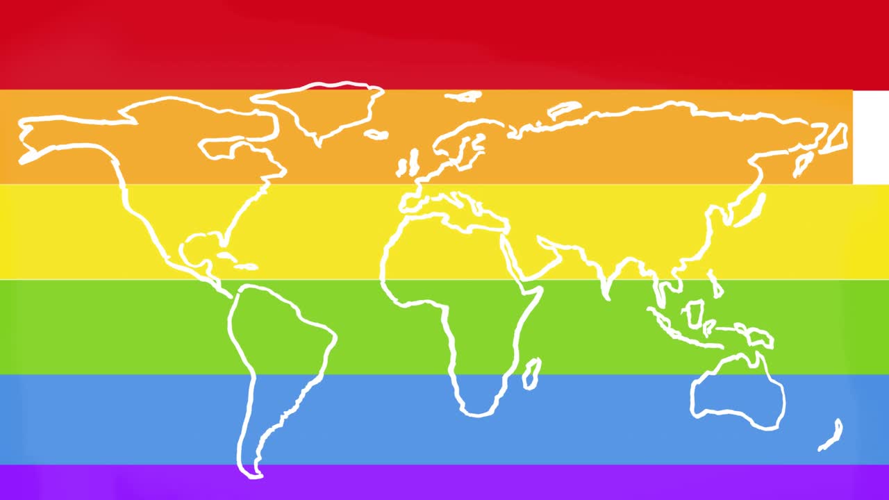animación del mapa del mundo en el fondo del arco iris