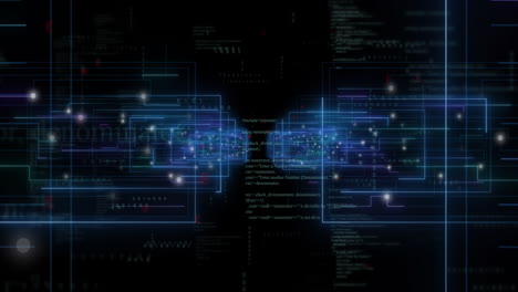 animación del procesamiento de datos sobre formas de neón