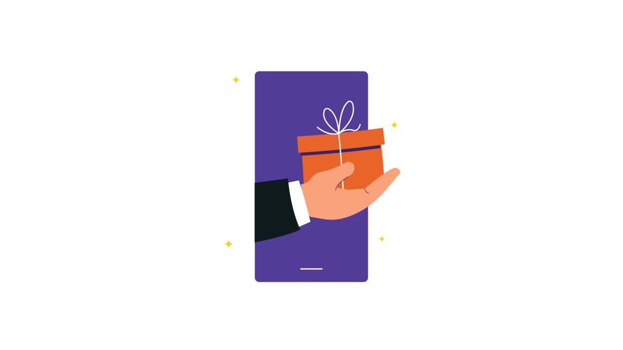 Animated Hand Holding Gift Box from Smartphone Screen