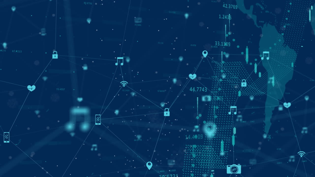 animación del mapa del mundo, redes de conexiones y procesamiento de datos