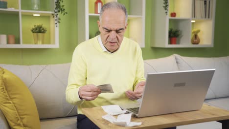 confused old man looking at overpriced bill.