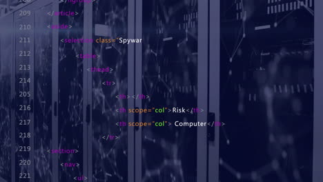 animación del procesamiento de datos a través de servidores informáticos
