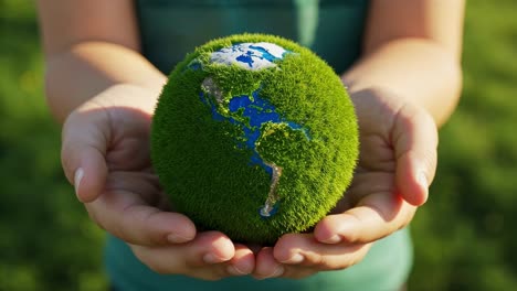hands holding a vibrant green globe symbolizing environmental awareness and sustainability in nature conservation