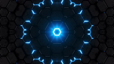 honeycomb kaleidoscope pattern in blue and black. looped animation