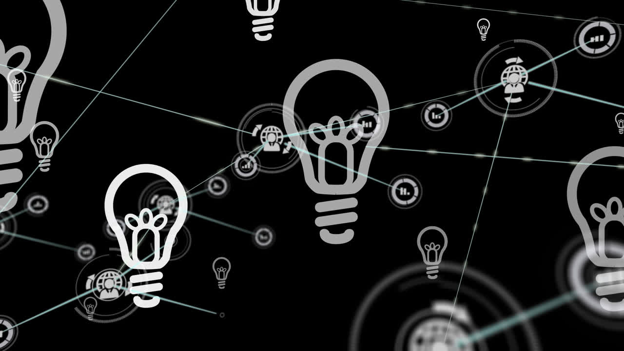 animación de la red de conexiones sobre bombillas sobre fondo verde