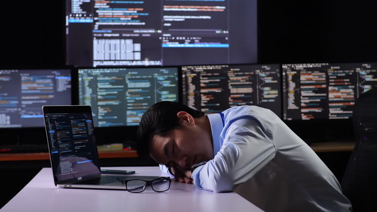 Tired Programmer Taking a Nap During Overtime