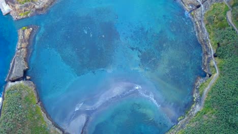 topdown aerial view of vila franca do campo's iconic tropical island