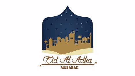 eid aladha golden lettering with city night scene