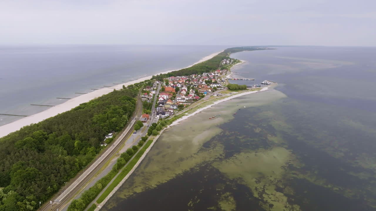 Aerial view away from the Kuznica town, summer day in the Hel Peninsula, Poland