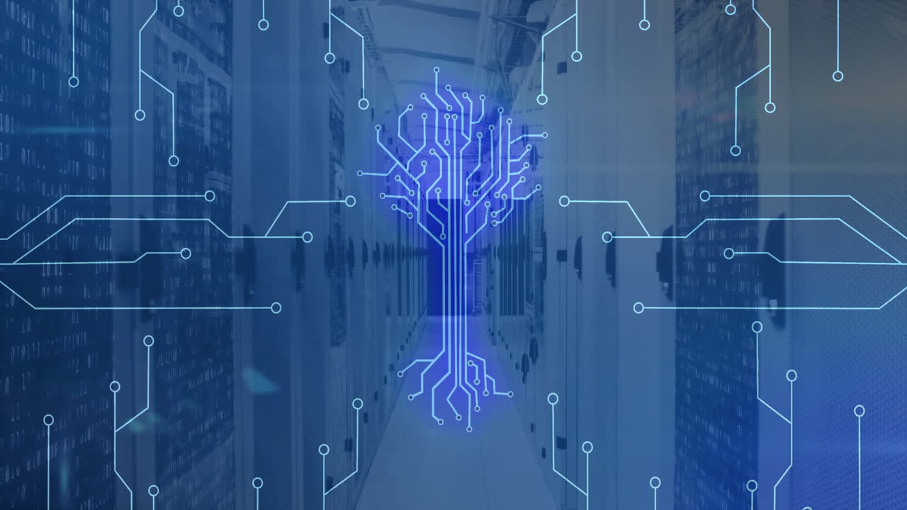 Designing digital tree circuit overlaying animation on data center server racks