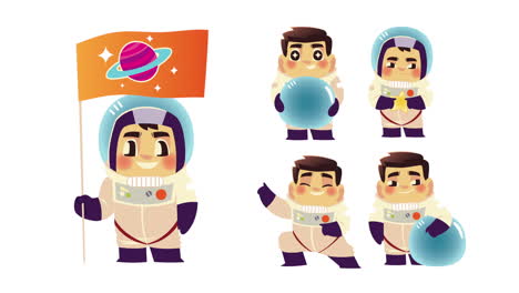 group of astronauts characters animated