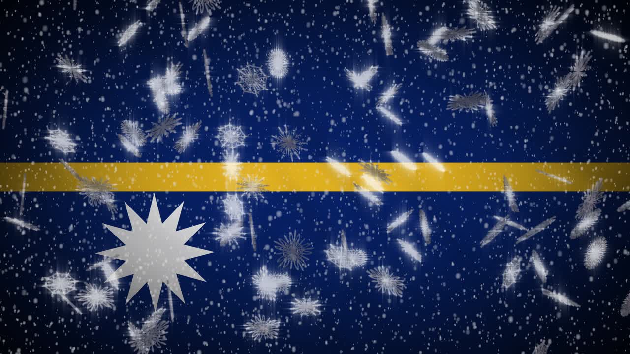 bandera de nauru caída de nieve en bucle, año nuevo y navidad fondo, bucle