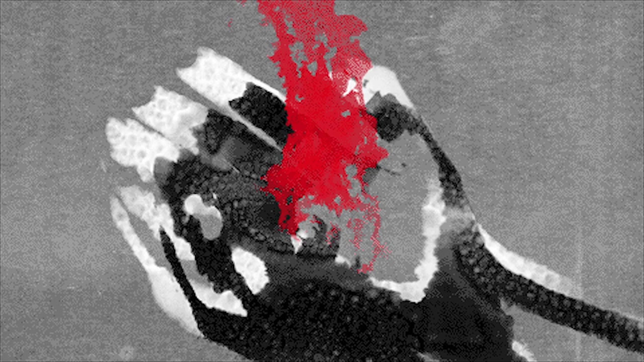Abstract Ink Wash Painting of Hands with Red Pigment