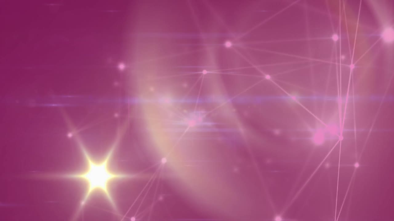 animación de partículas brillantes y luz sobre una red de conexiones sobre fondo rojo
