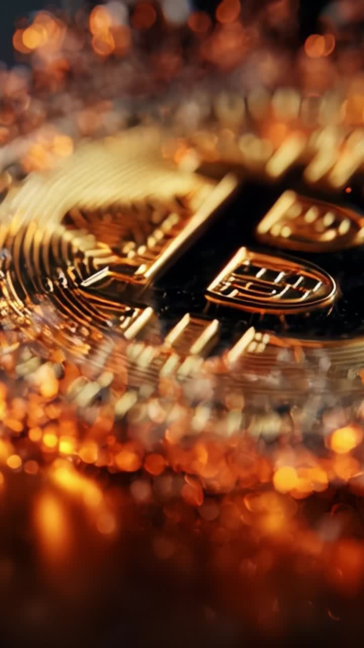Stunning Close-Up of a Bitcoin Coin Surrounded by a Glimmering Background, Emphasizing the Digital Currency's Intricate Design and Modern Significance