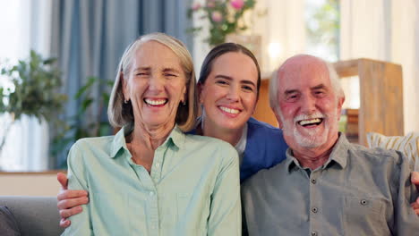 a caregiver with a happy elderly couple
