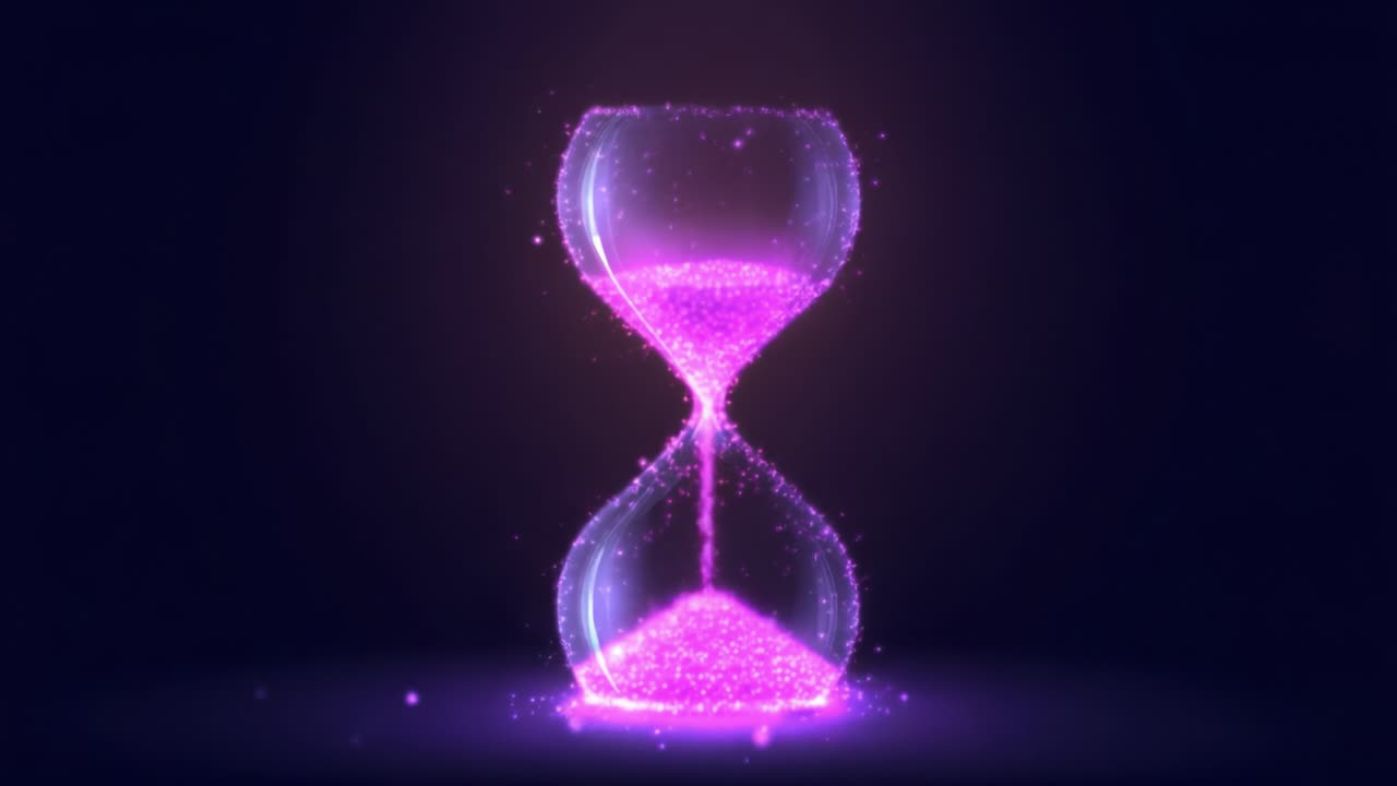 An enchanting hourglass filled with shimmering pink sand, surrounded by a mystical aura of sparkling particles, capturing the essence of time and its ethereal beauty in vibrant colors
