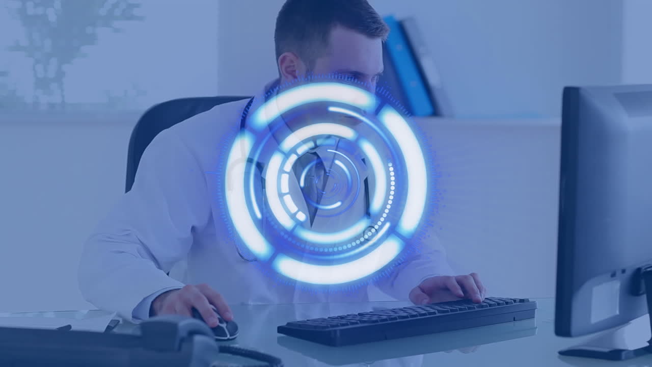 animación del escaneo del alcance sobre el médico utilizando la computadora