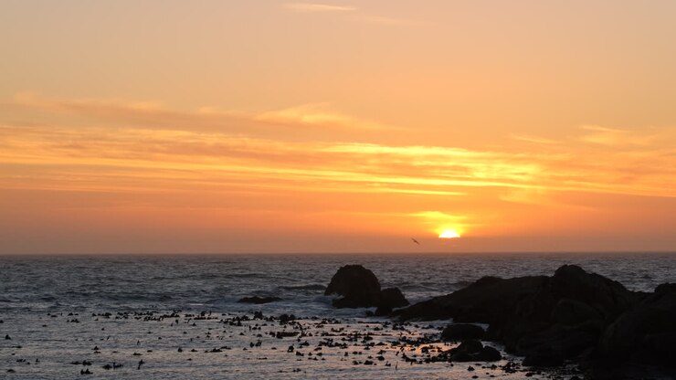 Scenic vivid sunset over Cape West Coast ocean viewed from Tietiesbaai campsite