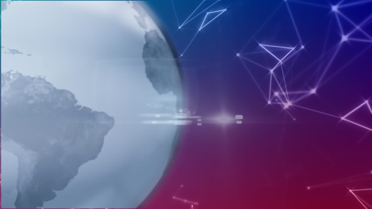 그래디언트 배경 위에 기하학적 모양과 글로브를 형성하는 연결된 점들의 애니메이션