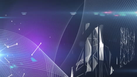 spot of lights and screens of network of connections against purple background