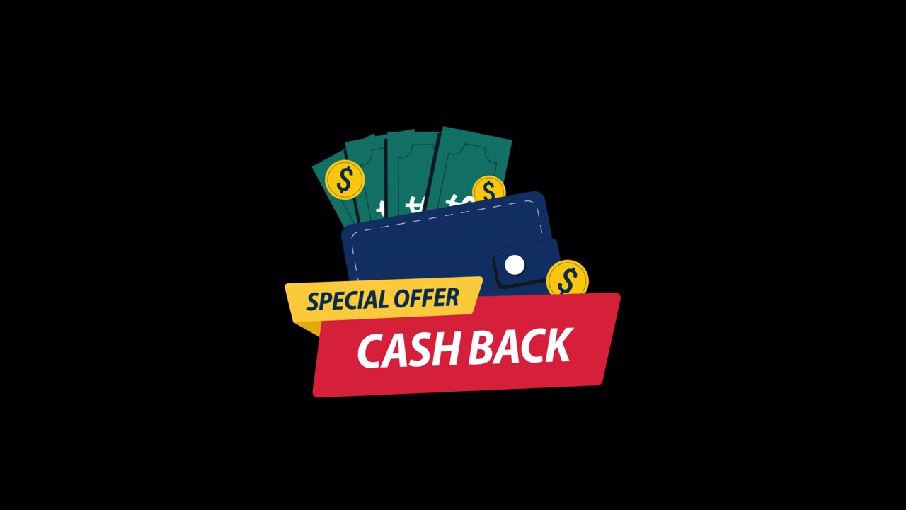 Animeret cashback særtilbudsgrafik med pung og penge