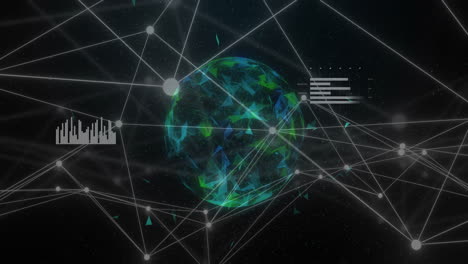 Animation-Eines-Netzwerks-Von-Verbindungen-Mit-Diagrammen-über-Einem-Globus-Aus-Formen