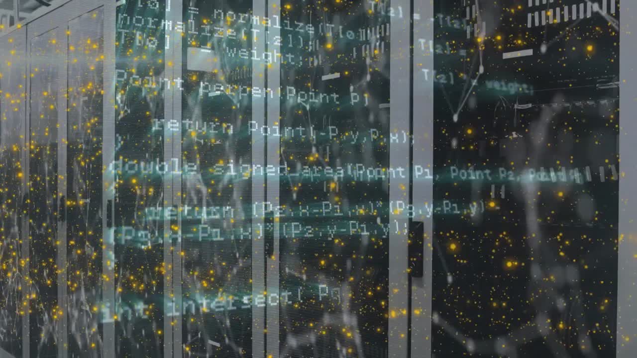 Animation of shapes and data processing over server room