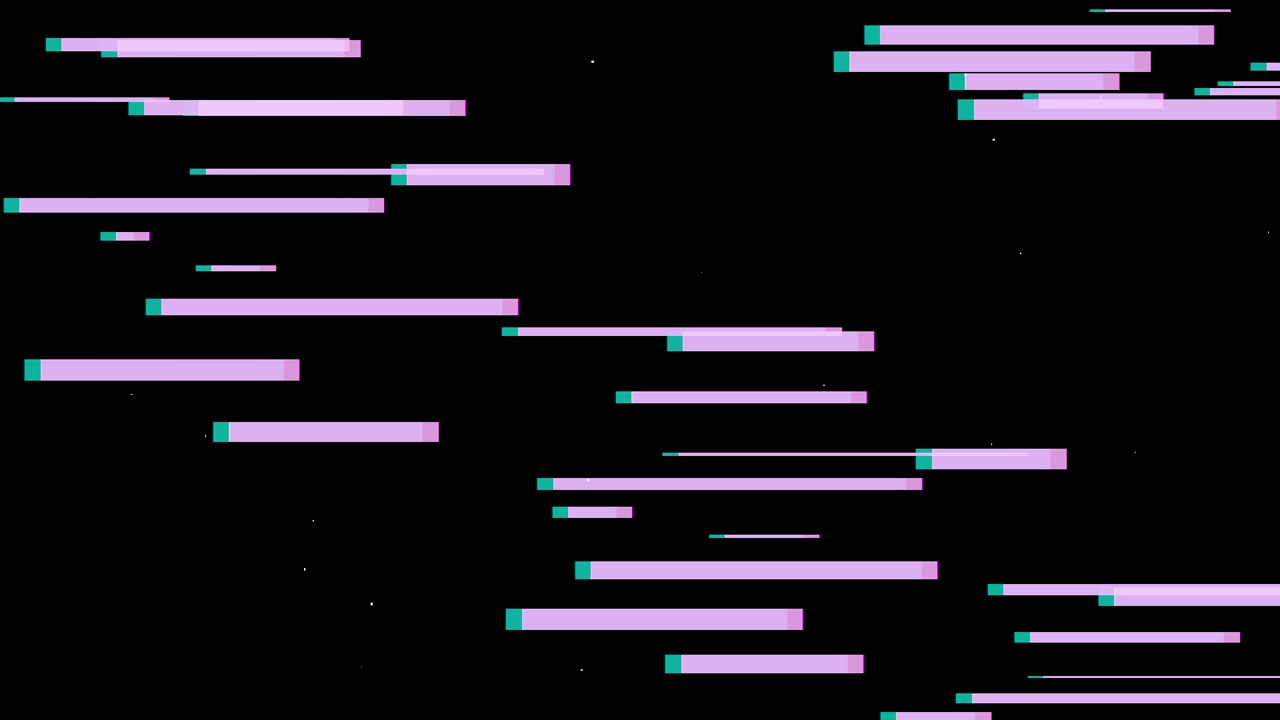 Digitaler Glitch-Effekt mit lila und türkisen Linien auf schwarzem Hintergrund