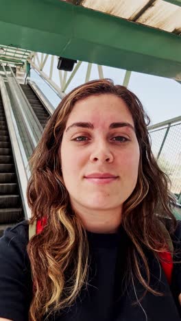 solo female traveler at a train station