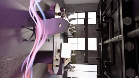 vertical 3d rendering animation of energy flow inside a modern house office loft for job meeting call