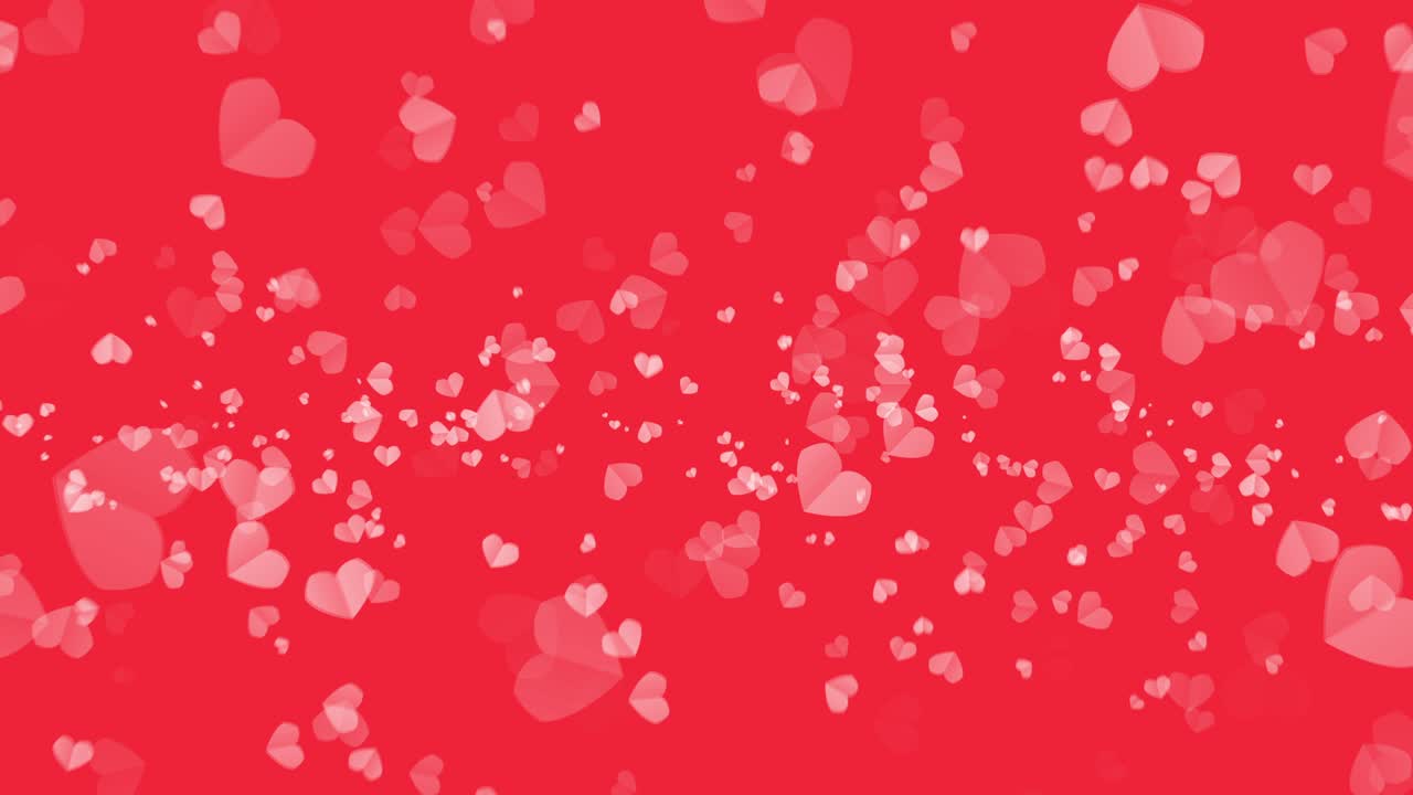 Animazione di cuori di carta che si muovono dal centro su sfondo rosso. Grafica in movimento 4K 3D in loop continuo, animazione festiva di cuori di carta per San Valentino e anniversario di matrimonio.