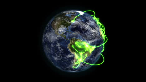 tierra con conexiones verdes en movimiento con nubes en movimiento con imagen de la tierra cortesía de nasa.org