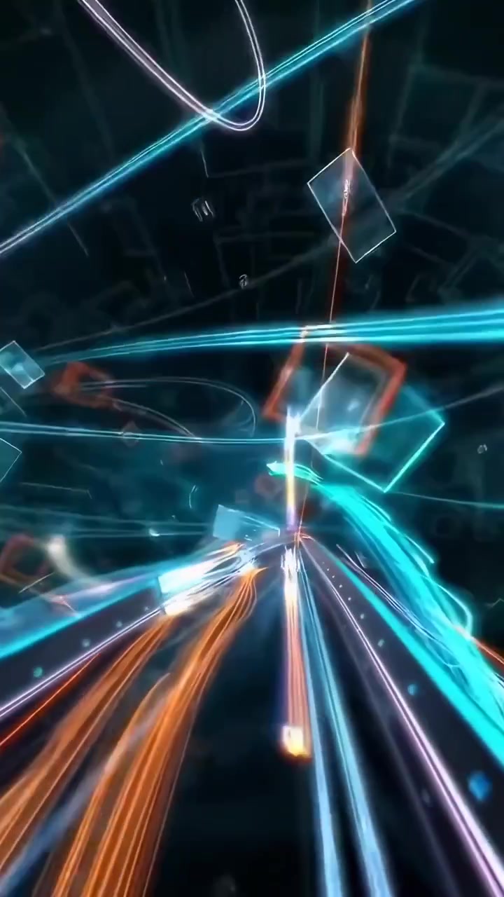 Tunnel digitale astratto con scie luminose al neon