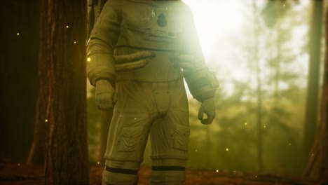 astronauta solitario en el bosque oscuro