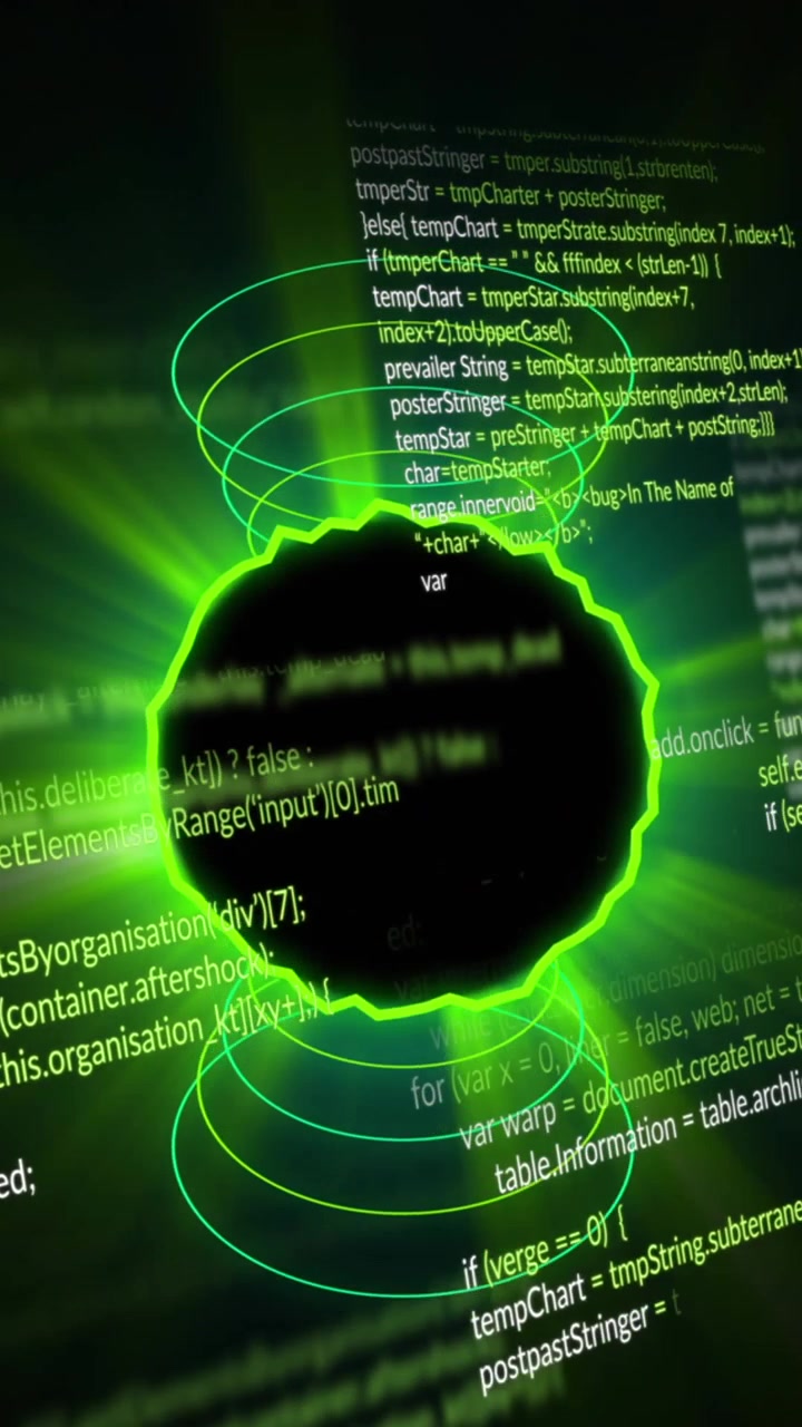 Animation of light trails over data processing on black background