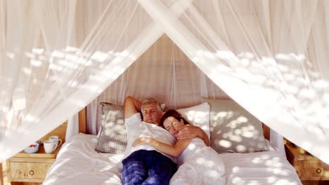 Senior-couple-sleeping-on-canopy-bed-4k