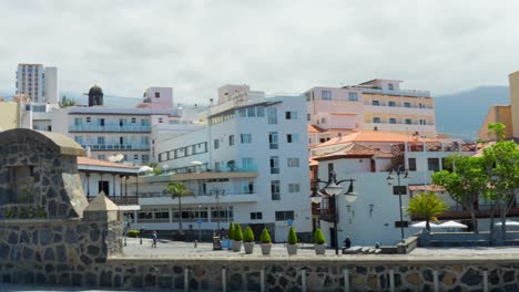 cityscape of puerto de la cruz in tenerife island, pan left view