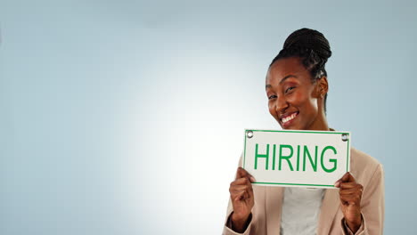 Black-woman,-hiring-sign-and-pointing-on-mockup