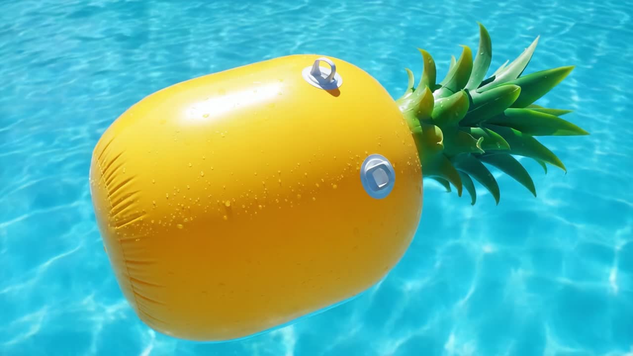 A Vibrant Inflatable Pineapple Floating Gracefully in a Refreshing Swimming Pool Under the Bright Sunlight, Perfectly Capturing the Essence of Summer Fun and Relaxation