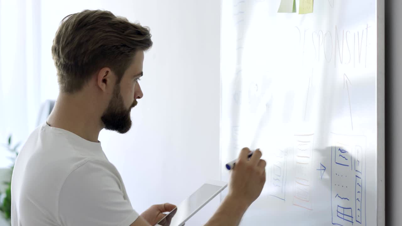 Web developer planning responsive website layout