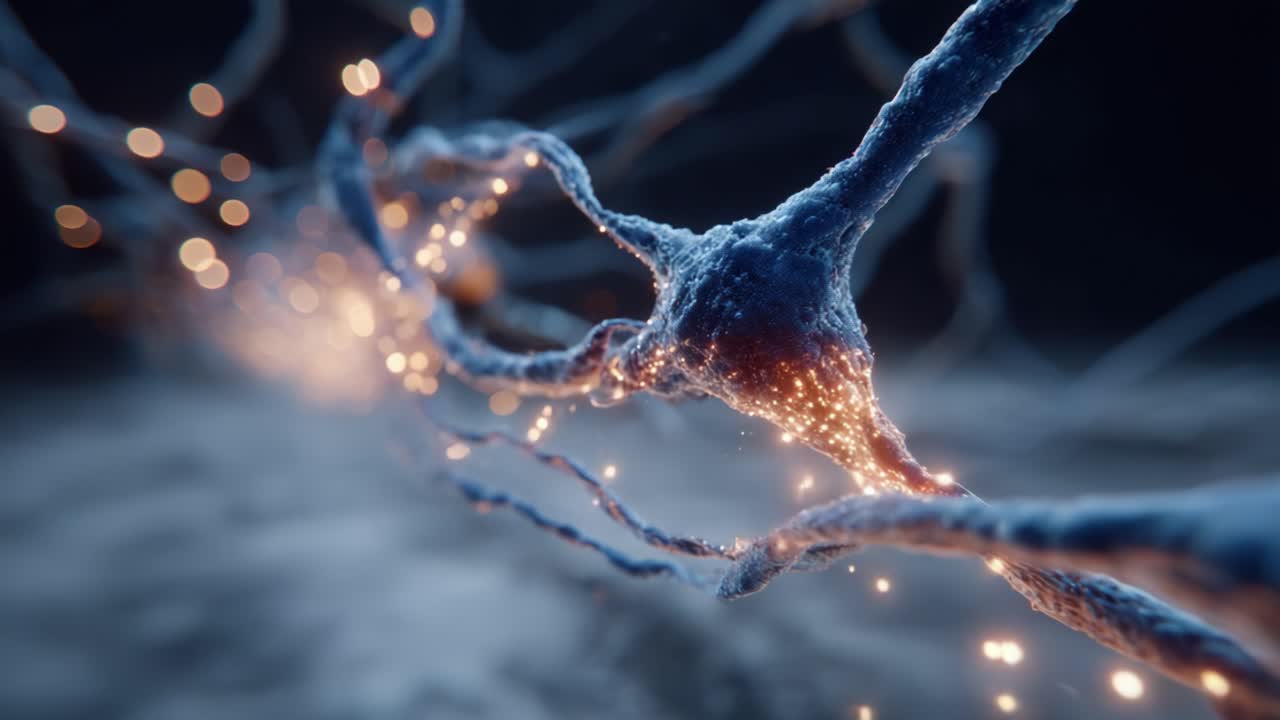 A Close-Up Exploration of Neurons and Synapses: Witness the Intricate Connection of Nerve Cells with Glowing Activity Highlighting Neural Communication