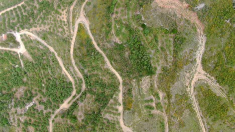 An-aerial-view-from-the-drone-of-a-road-in-Island-Spinalonga,-Crete-Greece