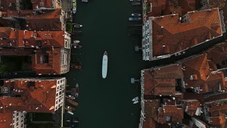 top down view of grand canal in venice at sunrise - drone shot
