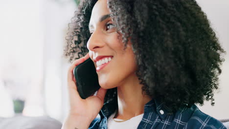 Woman,-phone-call-and-conversation-at-home