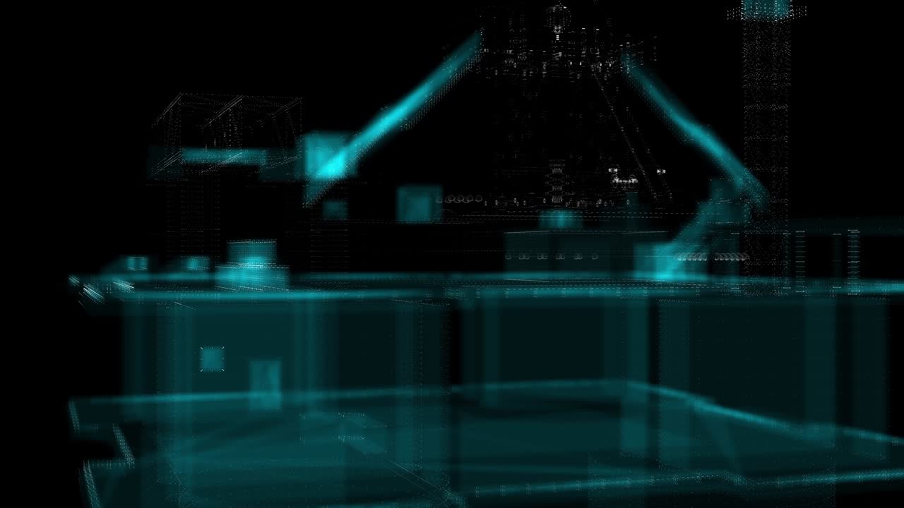 3d hologram of offshore oil platform of particles