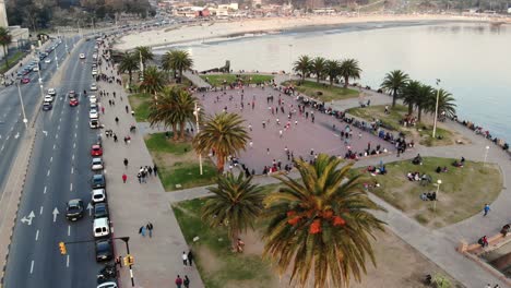 landscape drone, aerial footage of skating rink located in montevideo uruguay