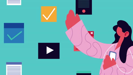 mujer joven con teléfono inteligente y tecnología de medios