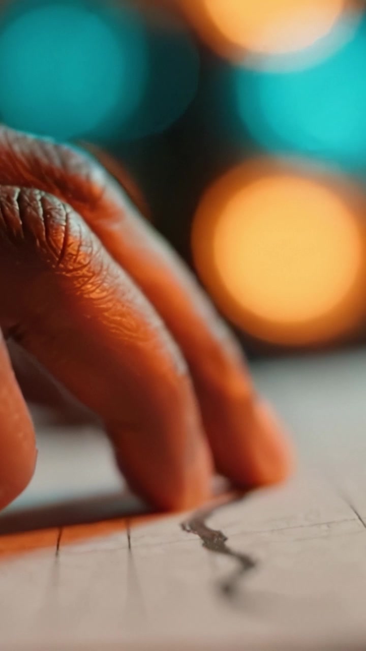 A Close-Up View of a Hand Carefully Tracing Lines on Paper with Soft Bokeh Background Creating a Creative and Artistic Atmosphere.